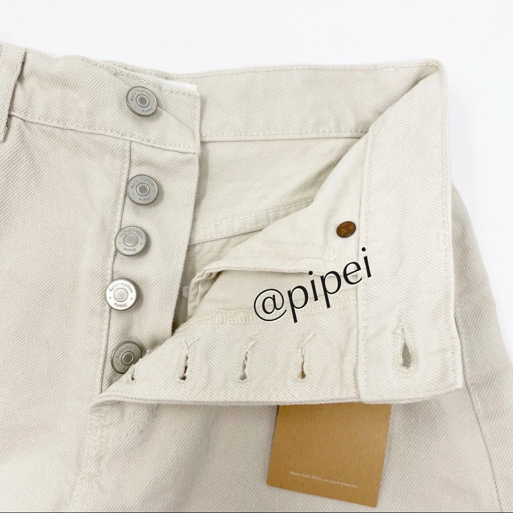 Reformation Amy Button Fly High Rise Jean Shorts Denim Bone Khaki 25 NWT - Picture 9 of 9